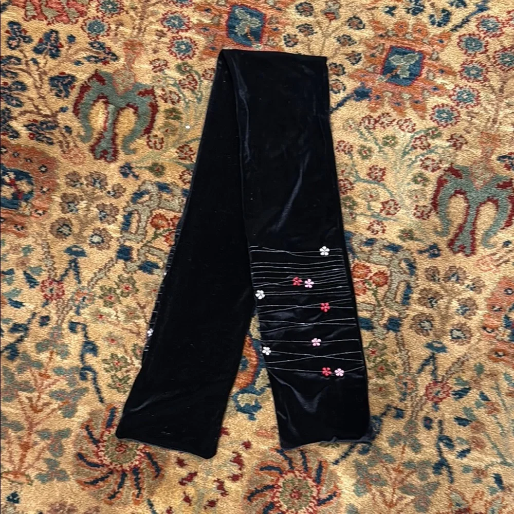 Black Velvet Scarf with Elegant Embroidery